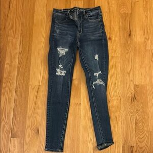 American Eagle Outfitters Dark Blue Distressed Skinny Jeans